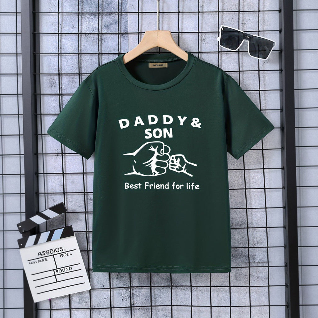 Boys Dark Green Dad & Son Print Short Sleeve T-Shirt Tshirts Army Green 5-6 Y