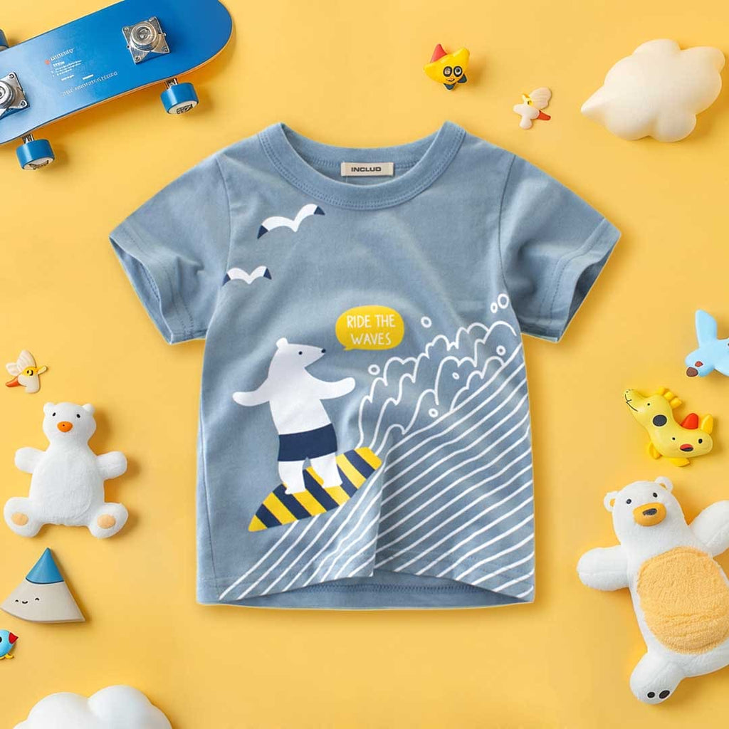 Boys Graphic Print Short Sleeves T-Shirt Tshirts Blue 1-2 Y 