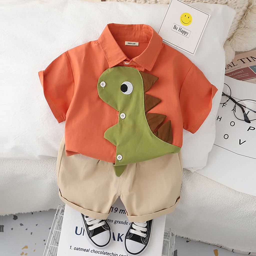 Boys Dinosaur Applique Shirt With Shorts Set 2 pc. Sets Orange 1-2 Y 