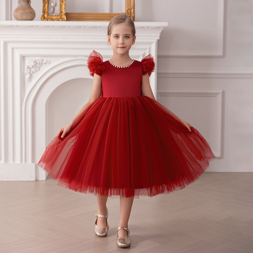 Girls Maroon Duchess Sateen Tulle Party Dress with Heart Back Party Dresses Maroon 3-4 Y
