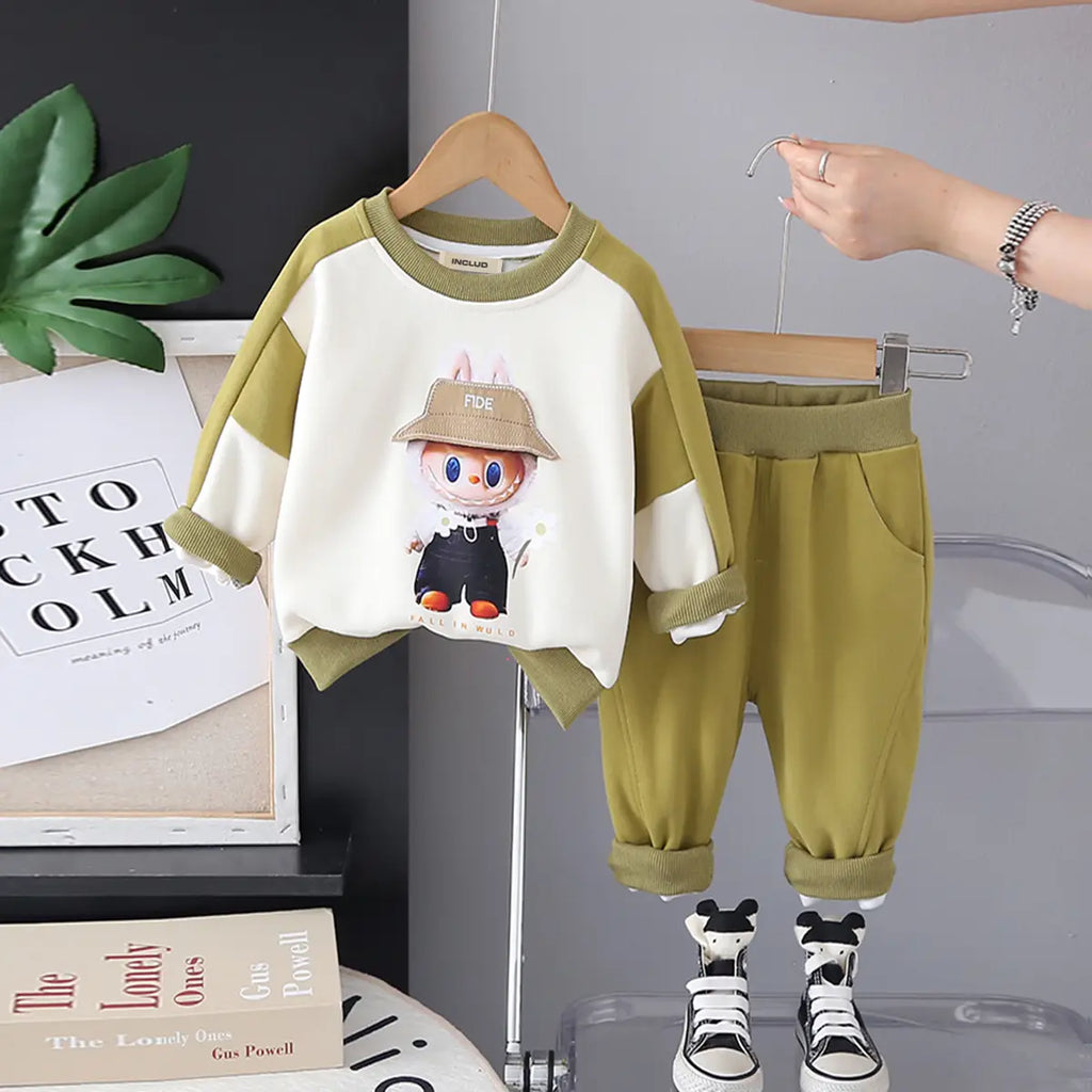 Boys Green Graphics Printed Sweatshirt With Jogger Sets Sets Green 1-2 Y
