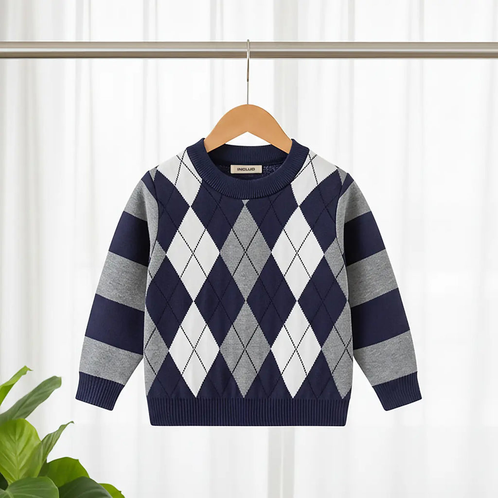 Boys Multicolor Self-Design Triangle Patterns Knitted Sweater Sweaters & Cardigans Multicolor 1-2 Y