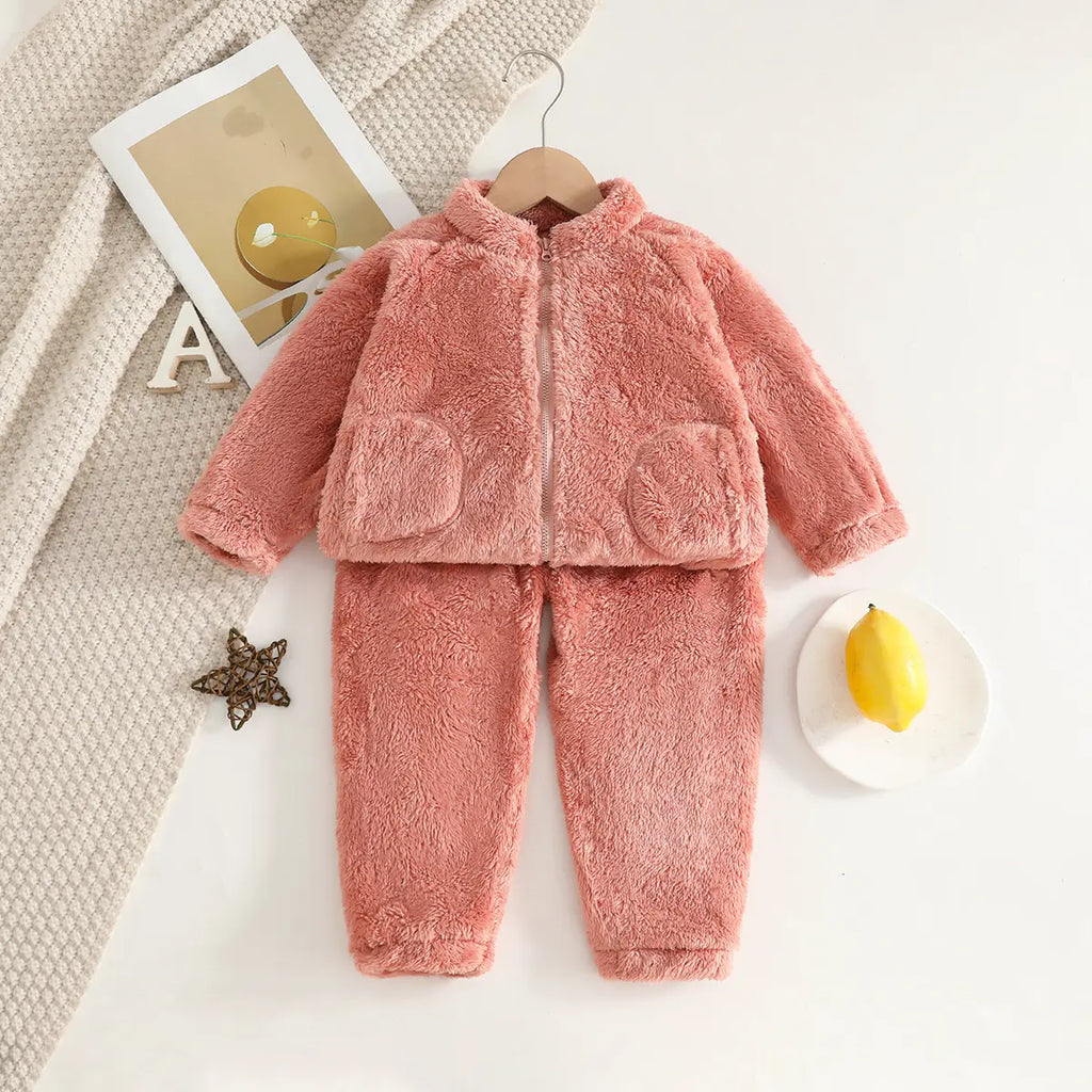 Girls Pink Polar Fleece Zipper Jacket With Jogger Co-ord Sets Sets Pink 1-2 Y