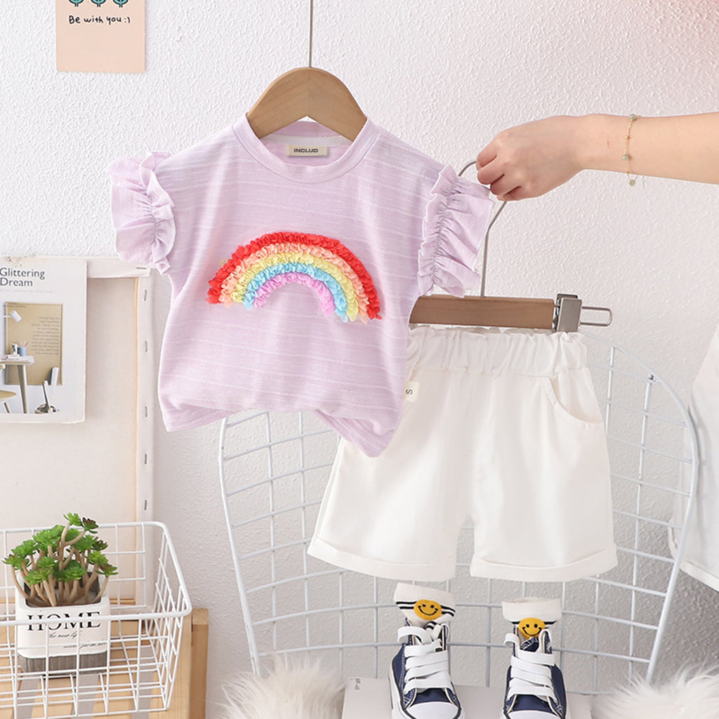 Girls Rainbow Applique Short Sleeve T-Shirt With Shorts 2 pc. Sets