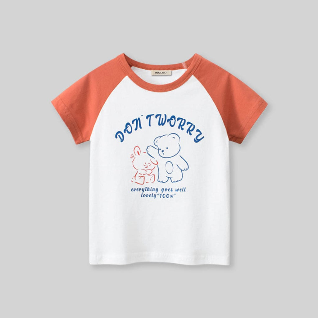 Girls Printed Short Sleeves T-Shirt Tshirts Orange 1-2 Y 