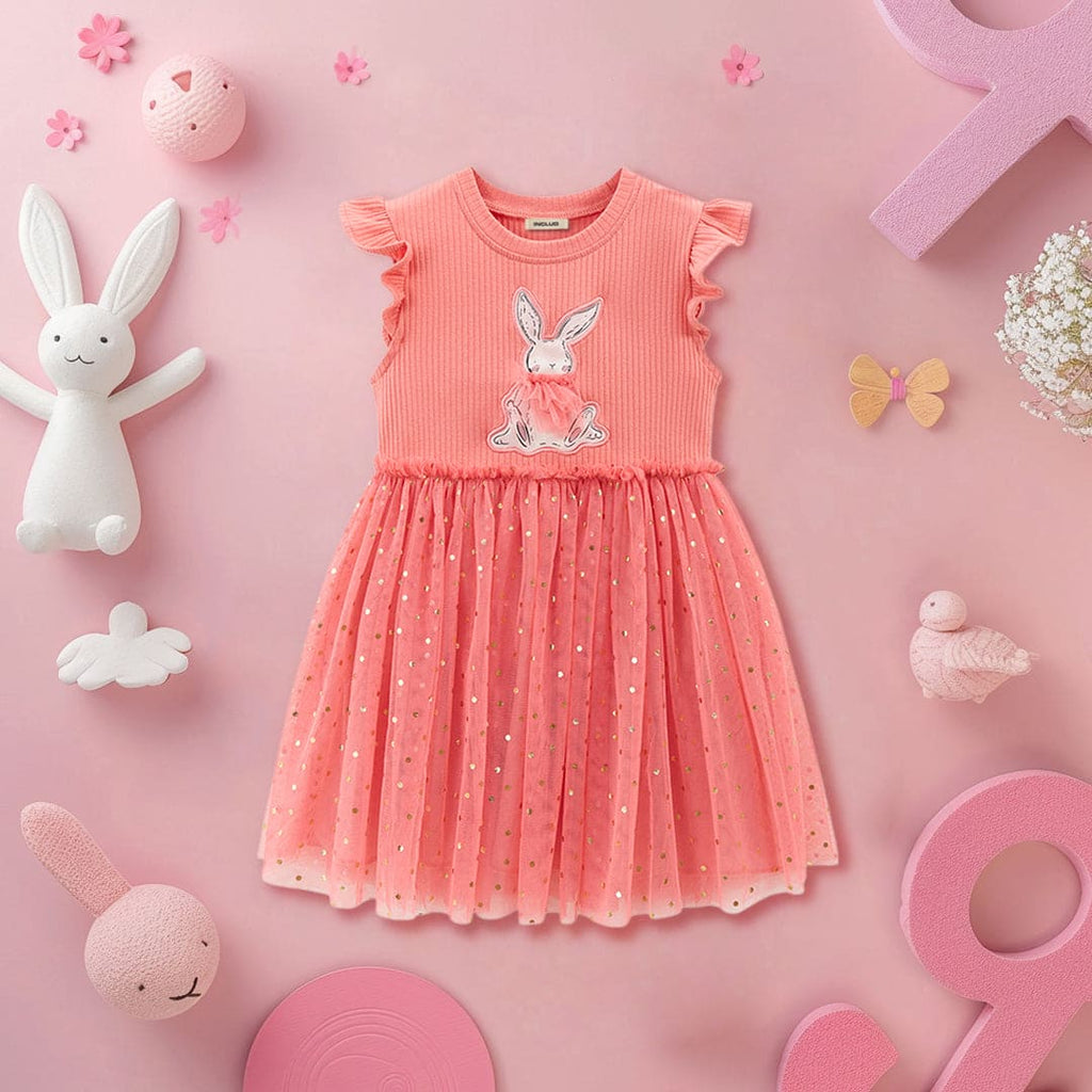 Girls Foil Print Short Sleeve Fit & Flare Casual Dress Casual Dresses Pink 1-2 Y 