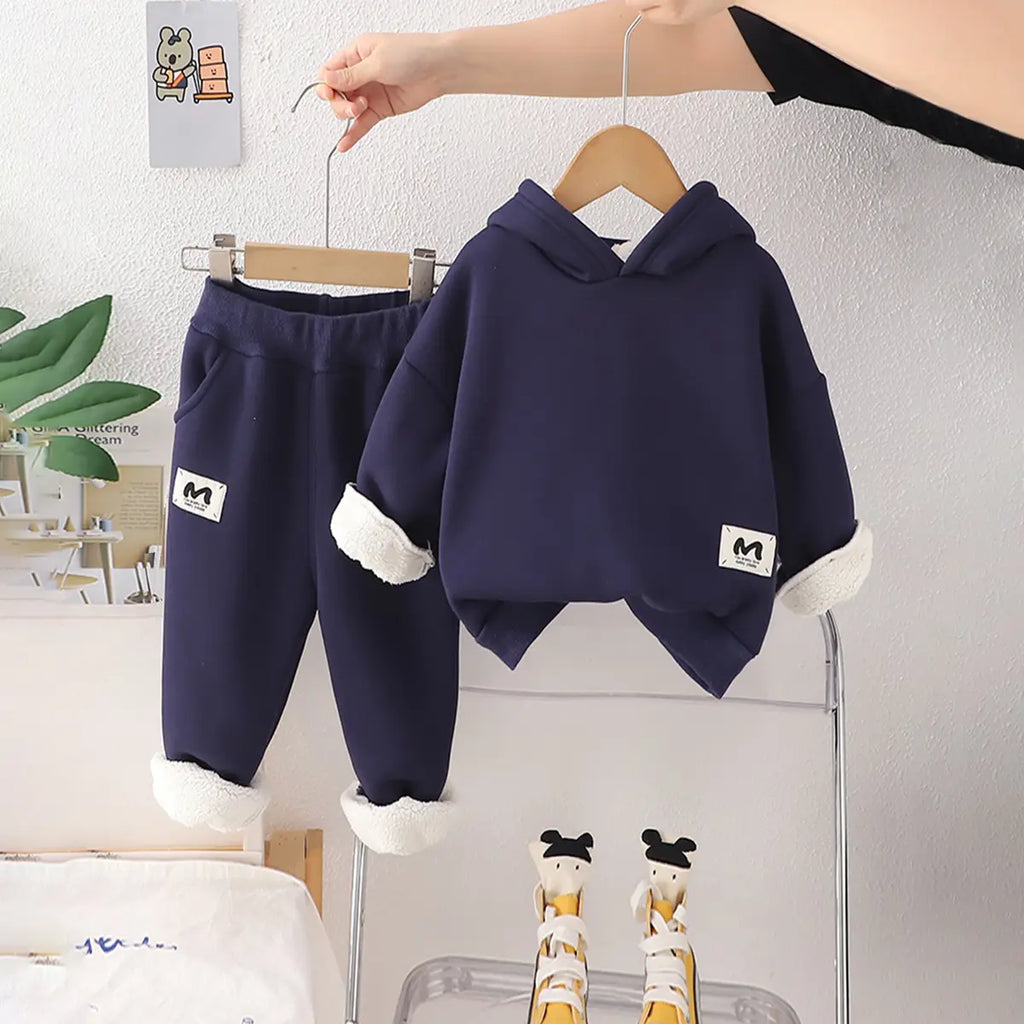 Boys Navy Blue Hooded Sweatshirt With Jogger Co-ord Sets Sets Navy Blue 1-2 Y
