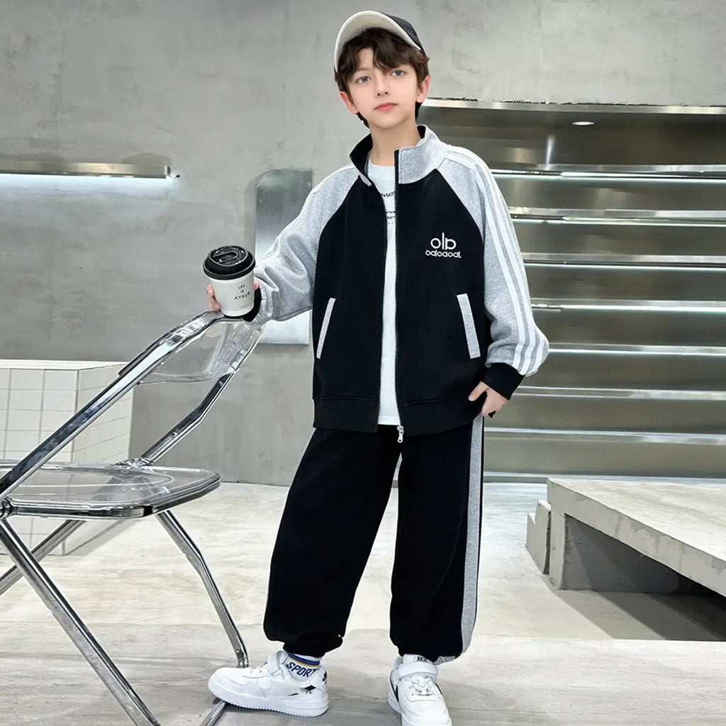 Boys Black Embroidered Sweatshirt With Jogger Sets Sets Black 5-6 Y