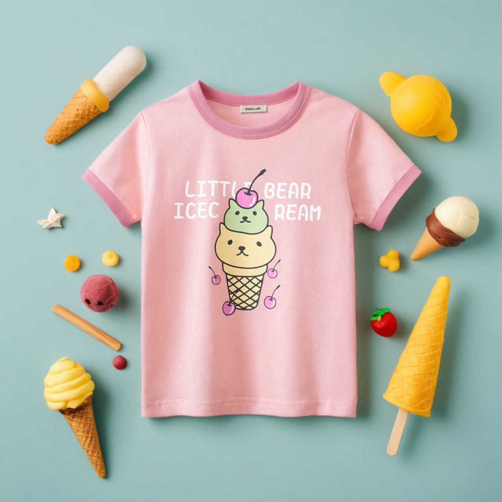 Girls Graphic Print Short Sleeves T-shirt Tshirts Pink 1-2 Y 
