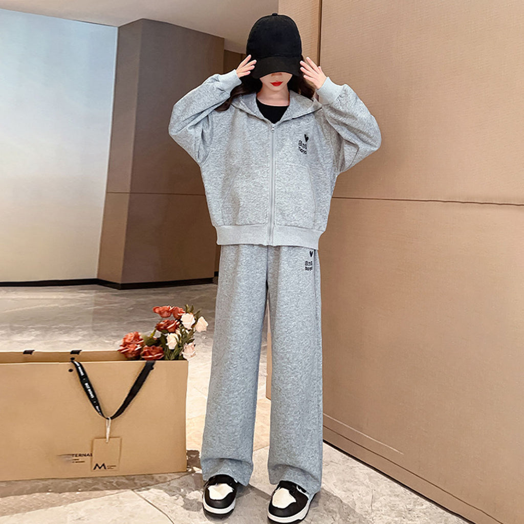 Girls Grey Printed Sweatshirt With Elasticated Pants Sets 2 pc. Sets Grey 5-6 Y