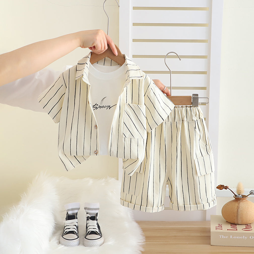Boys Off White Striped Short Sleeves Shirt With T-Shirt And Cargo Shorts Set Sets Off White 1-2 Y