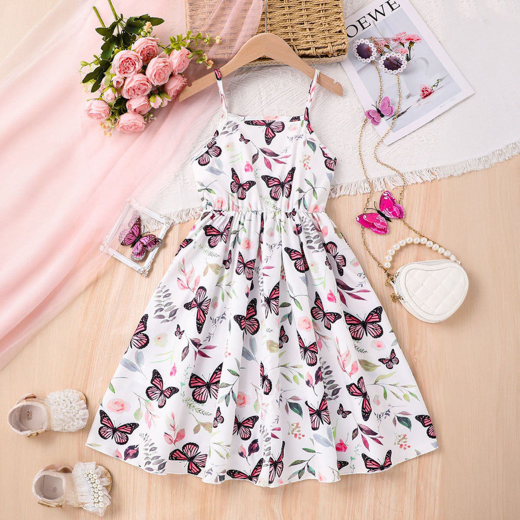 Girls Off White Butterfly Print Fit & Flare Casual Dress Casual Dresses Off White 3-4 Y