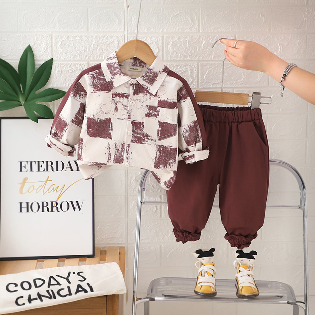 Boys Red Abstract Printed Shirt With Pants Set 2 pc. Sets Red 1-2 Y