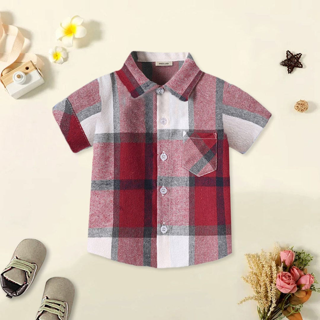 Boys Checked Short Sleeve Shirt Shirts Red 1-2 Y 