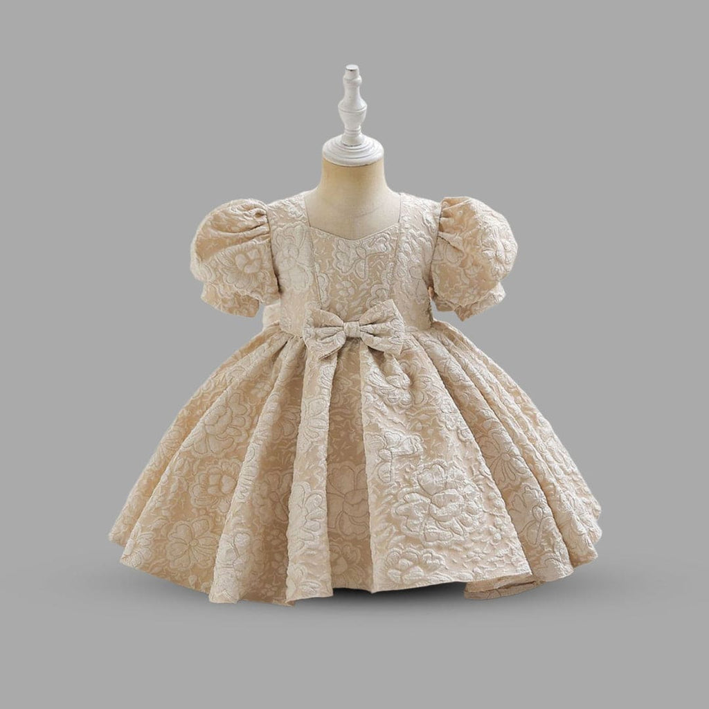 Girls Floral Textured Party Dress Party Dresses Beige 1-2 Y 