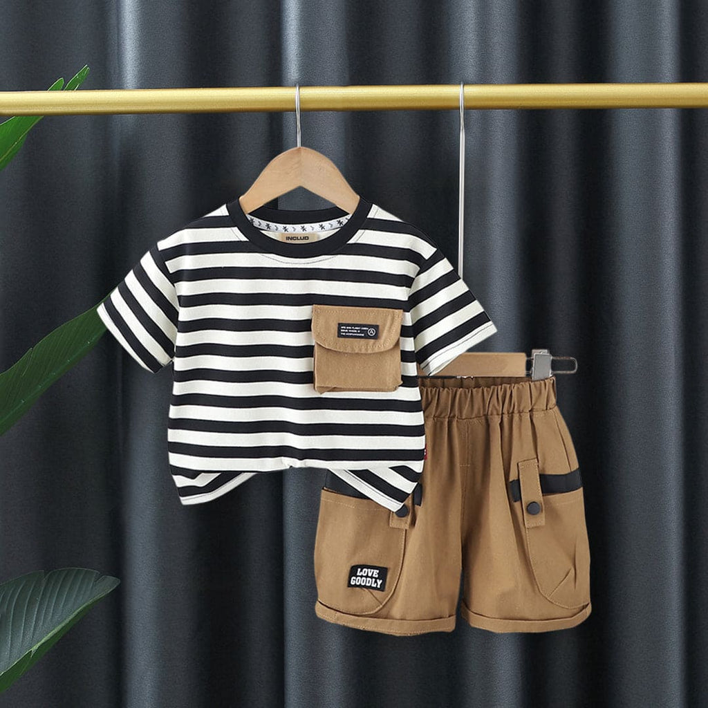 Boys Short Sleeve Striped T-Shirt With Shorts 2 pc. Sets Brown 1-2 Y 