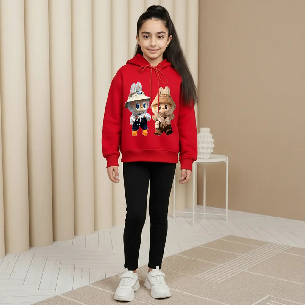 Girls Red Labubu Graphics Hoodie Sweatshirt Sweatshirts & Hoodies Red 1-2 Y