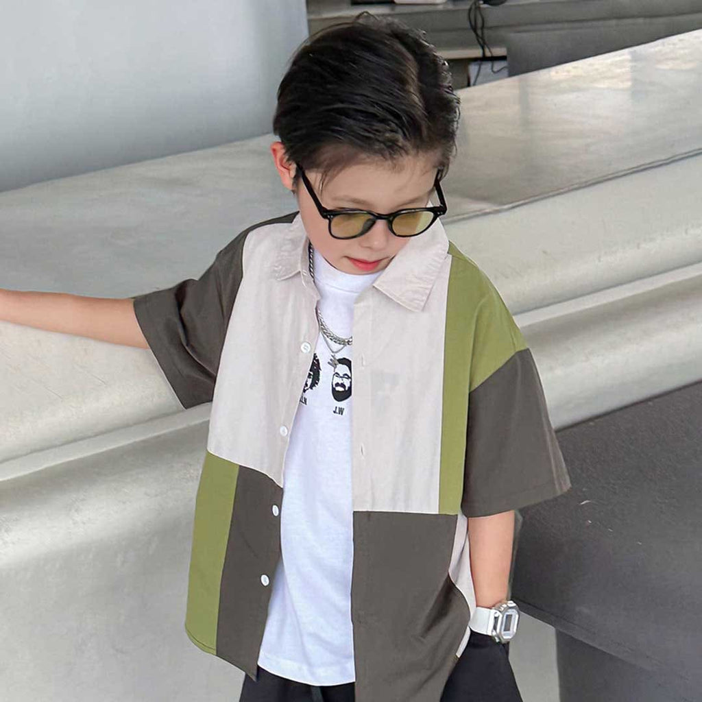 Boys Short Sleeve Colorblocked Shirt Shirts Green 3-4 Y 