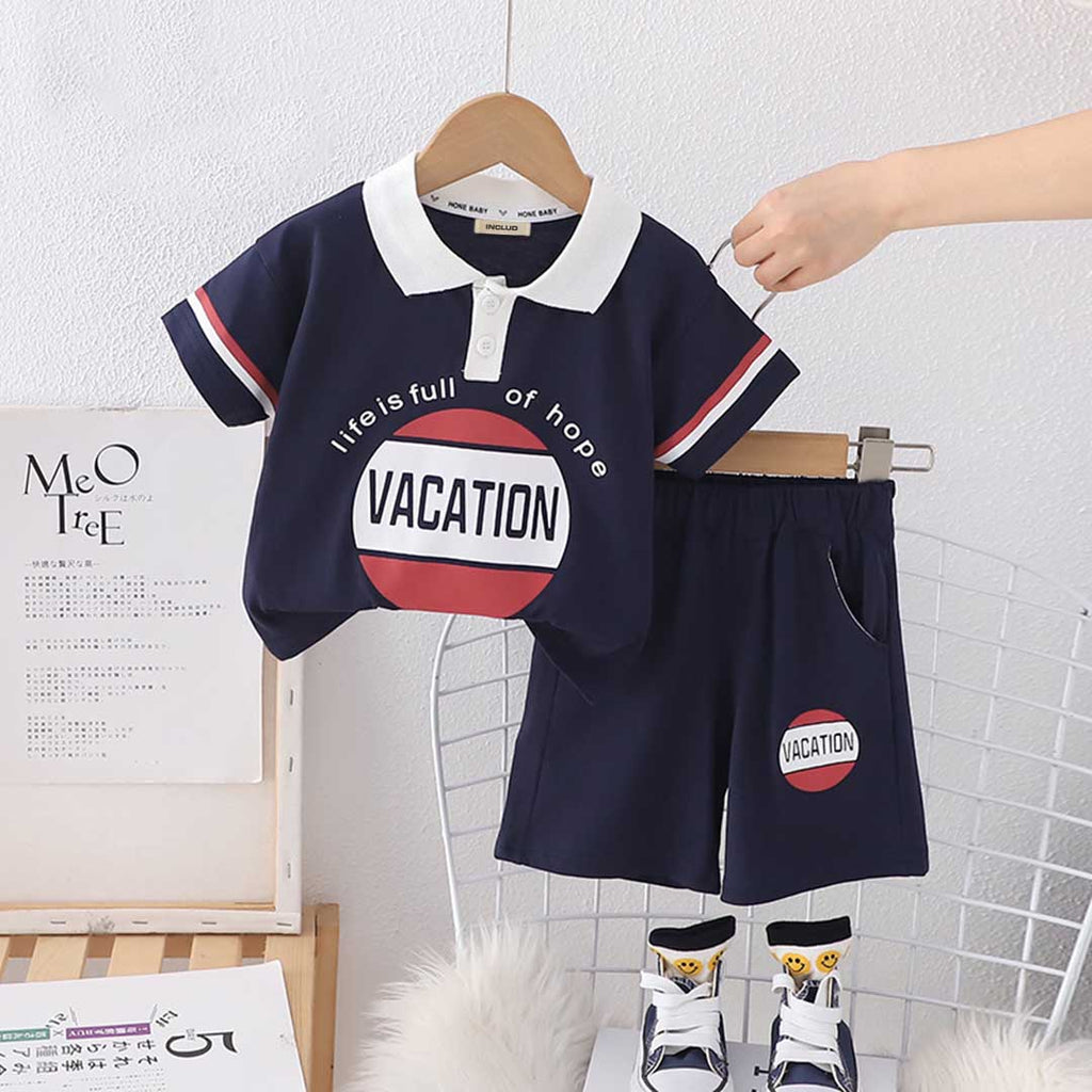 Boys Short Sleeve Graphic Polo T-Shirt With Shorts Set 2 pc. Sets Blue 1-2 Y 