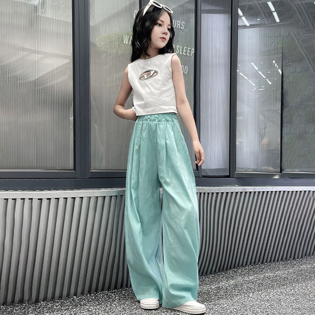 Girls Elasticated Straight Fit Pants Pants Blue 6-7 Y 