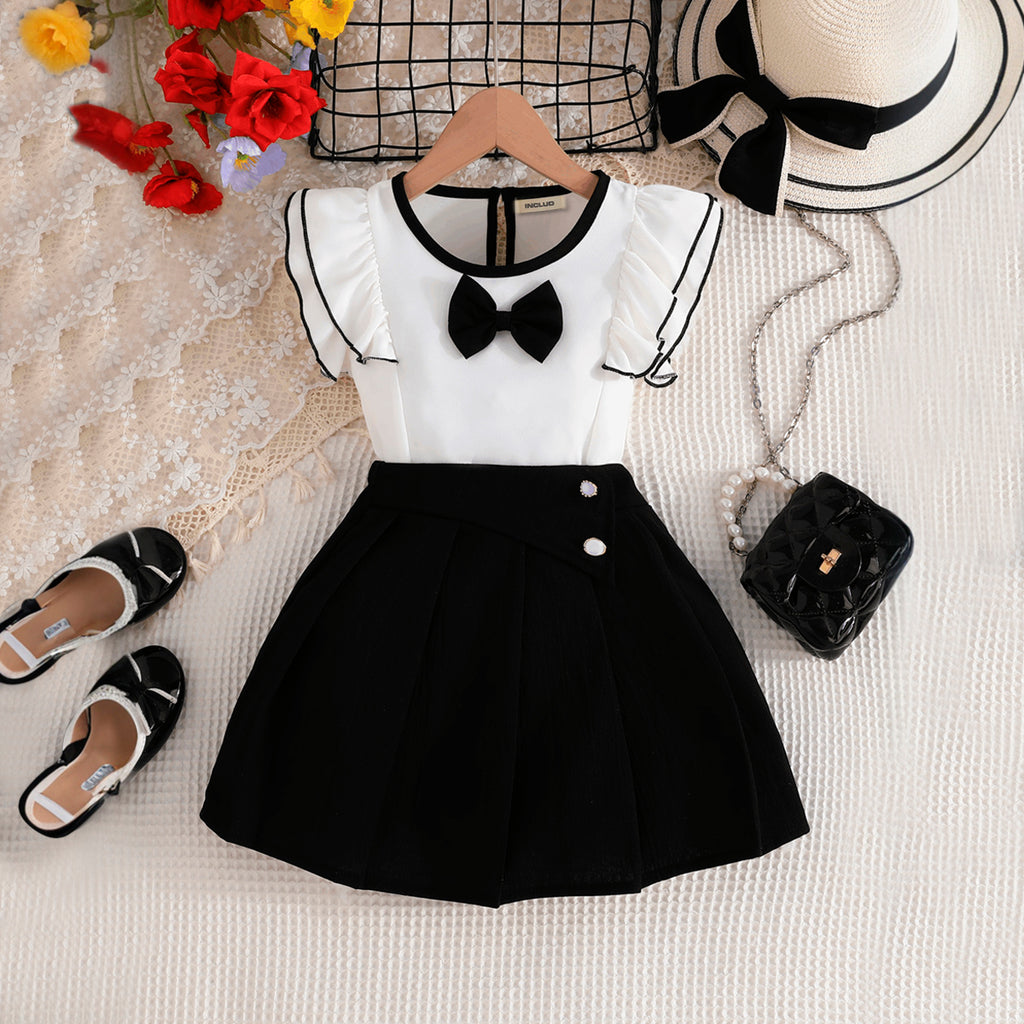 Girls White Ruffled Sleeve Dress With Bow Casual Dresses