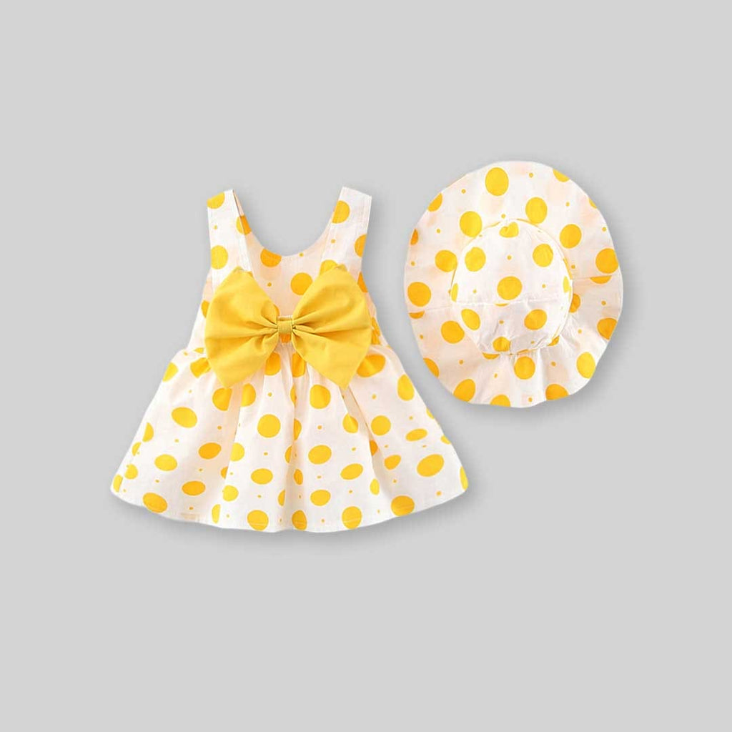 Girls Polka Dot Printed Casual Dress with Hat Casual Dresses Yellow 1-2 Y 