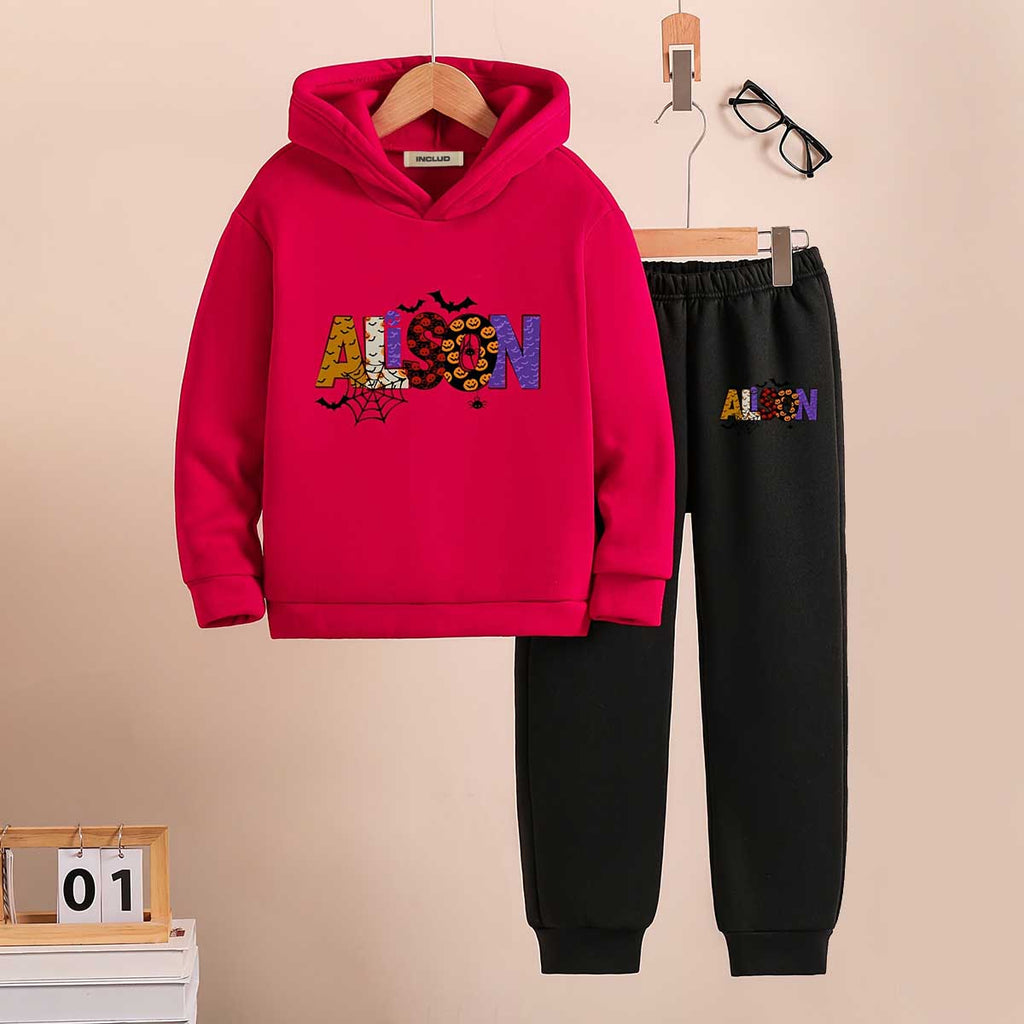 Boys Red Typographic Printed Hooded Sweatshirt With Joggers Sets 2 pc. Sets Red 5-6 Y