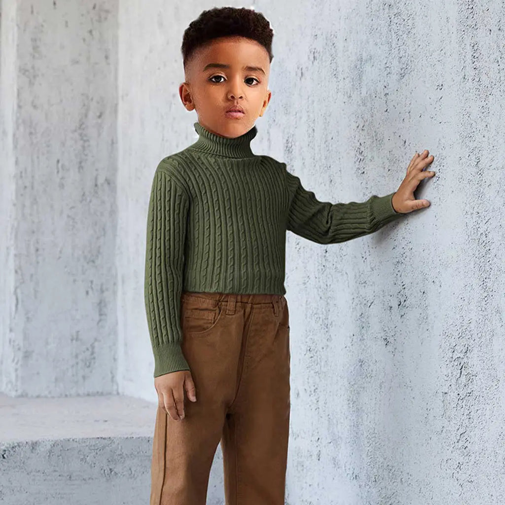 Boys Green Turtle-Neck Cable Knit Sweater Sweaters & Cardigans Green 3-4 Y