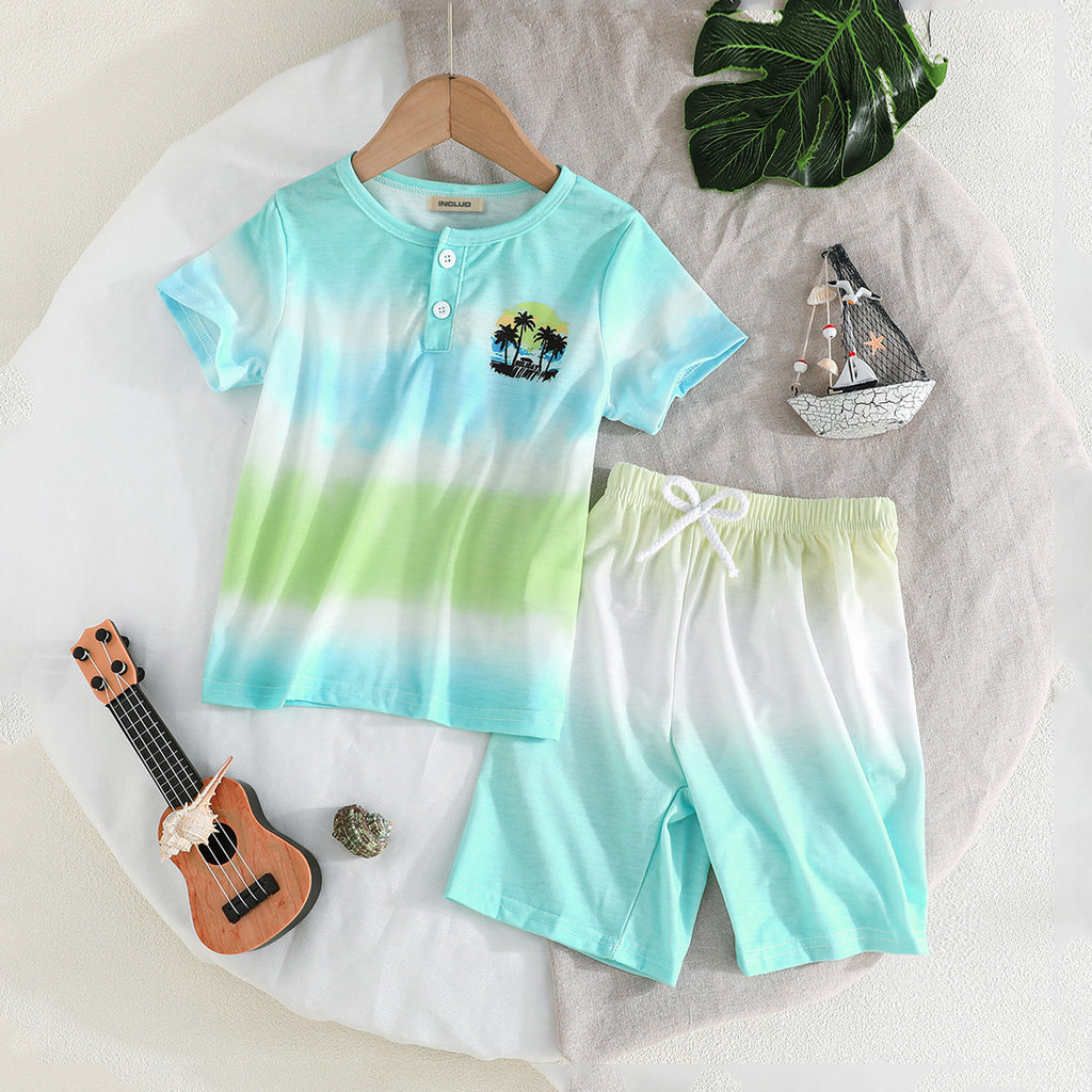 Boys Sea Green Tie Dye Printed T-Shirt With Shorts Set 2 pc. Sets Sea Green 3-4 Y
