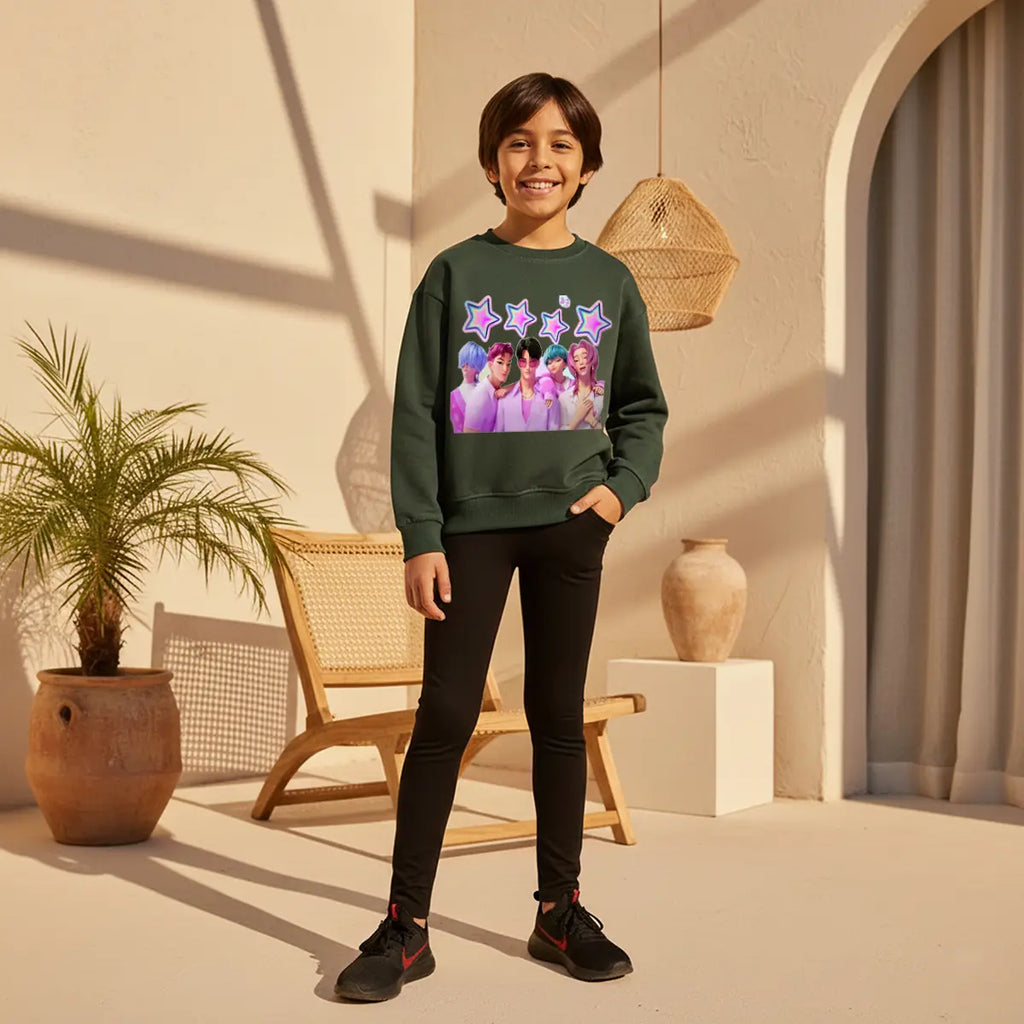 Boys Green K-Pop Star Graphics Crew Neck Sweatshirt Sweatshirts & Hoodies Green 1-2 Y