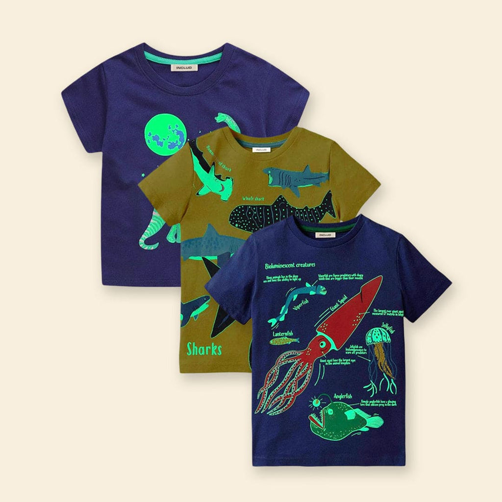 Boys Glow-in-the-Dark T-shirts Multipack Set (Set of 3) Tshirts Multicolor 1-2 Y 