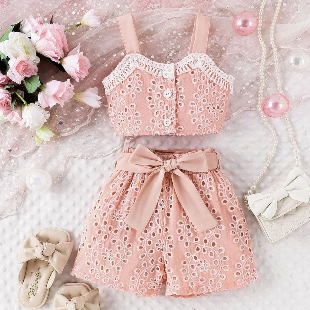 Girls Schiffli Top with Shorts Set Sets Pink 4-5 Y 