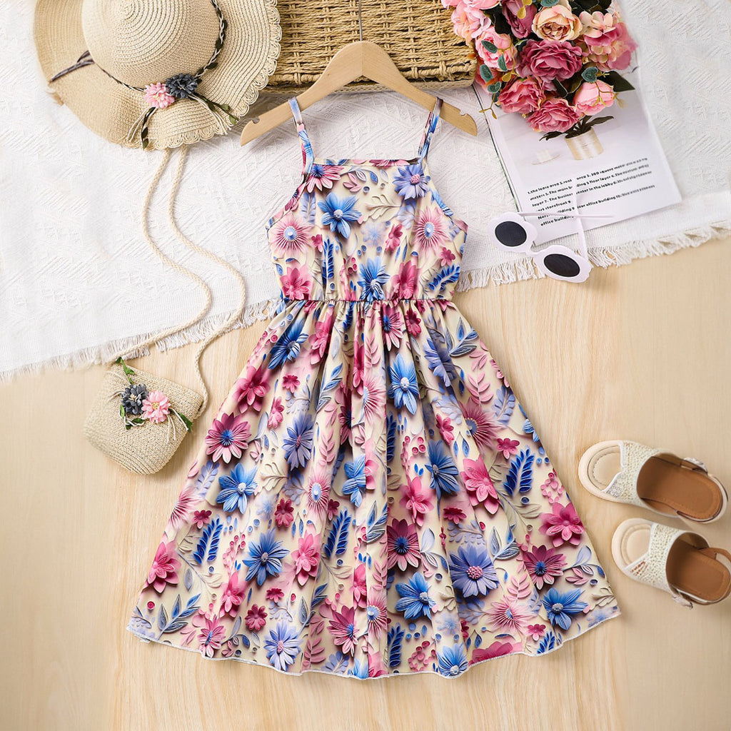Girls Multicolor Tropical Print Fit & Flare Casual Dress Casual Dresses Multicolor 3-4 Y