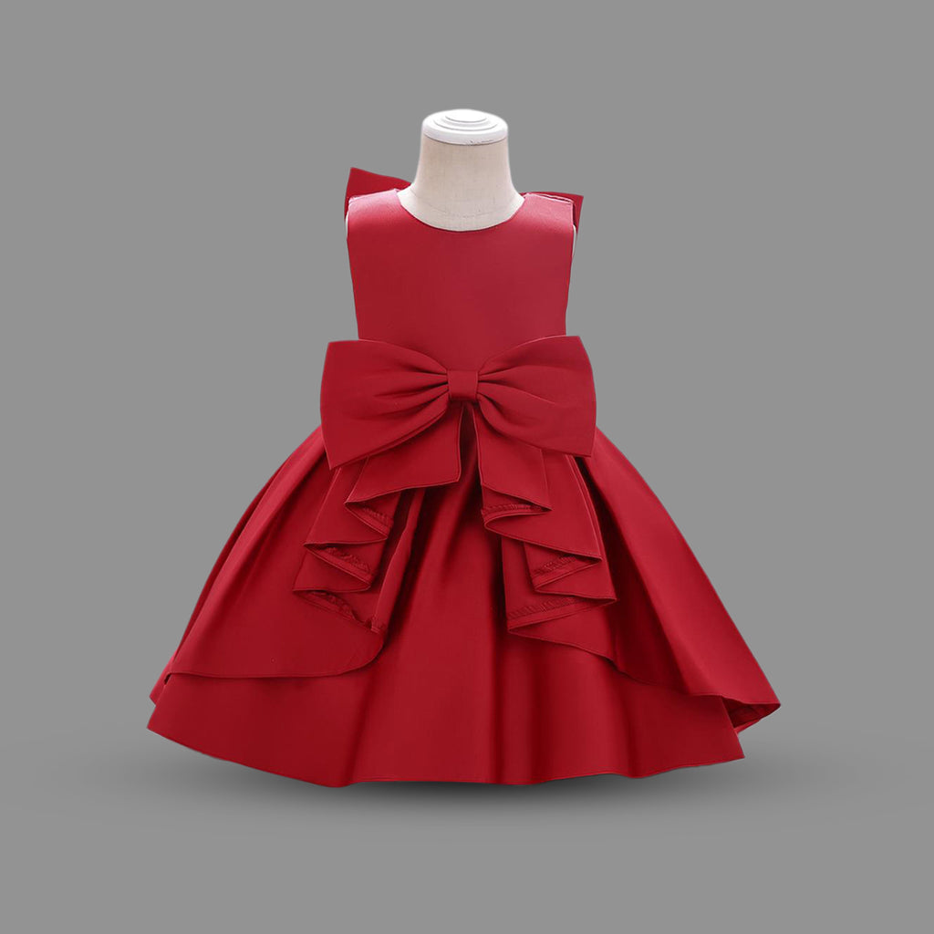 Girls Bow Applique Party Wear Dress Party Dresses Red 1-2 Y