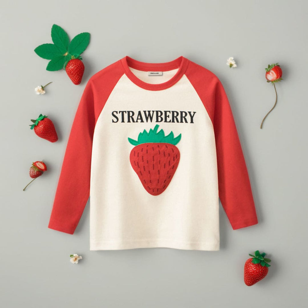 Girls Strawberry Print Raglan Sleeve T-shirt Tshirts Red 1-2 Y 