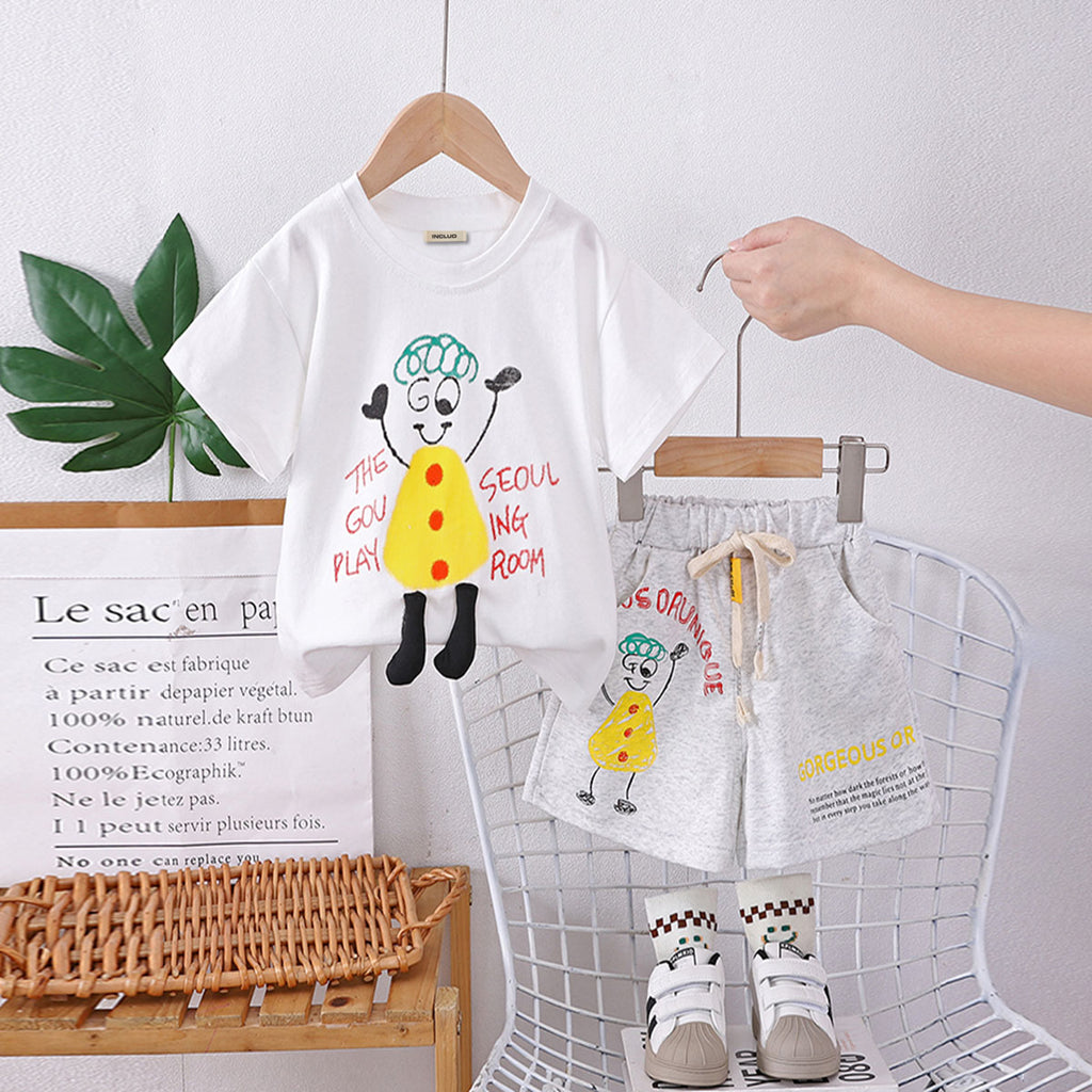 Boys White Pencil Art Print T-shirt with Shorts Set Sets White 1-2 Y