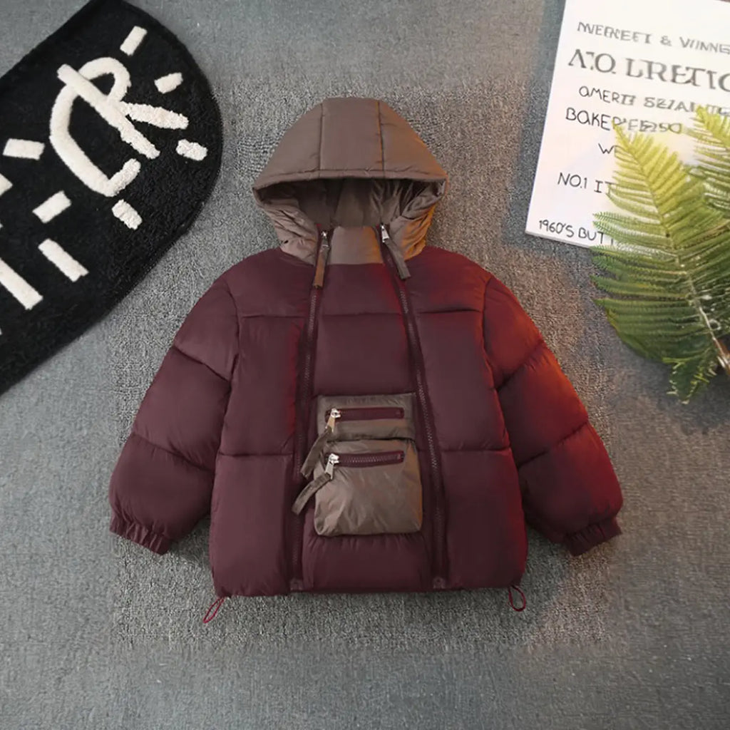 Girls Maroon Quilted Hooded Zipper Jacket Coats & Jackets Maroon 5-6 Y