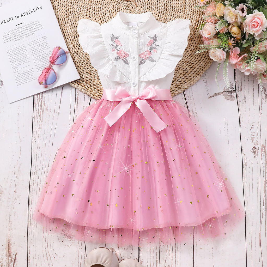 Girls Pink Star Foil Print Shirt Dress Casual Dresses Pink 2-3 Y