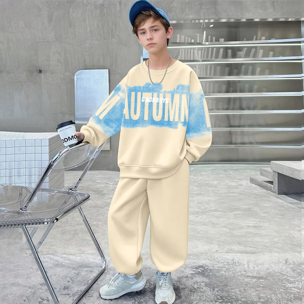Boys Apricot Autumn Printed Sweatshirt With Pants Sets 2 pc. Sets Apricot 5-6 Y