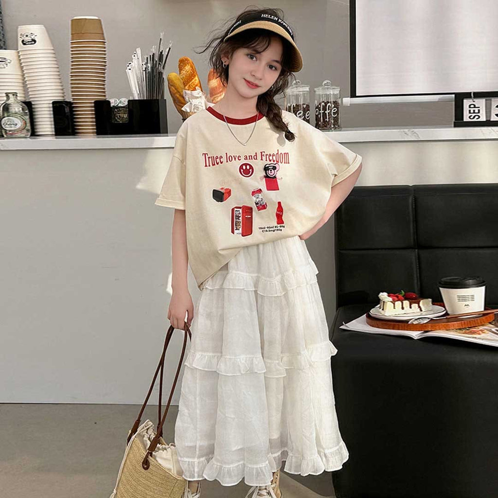 Girls Apricot Short Sleeve Graphic T-shirt Sets Apricot 6-7 Y
