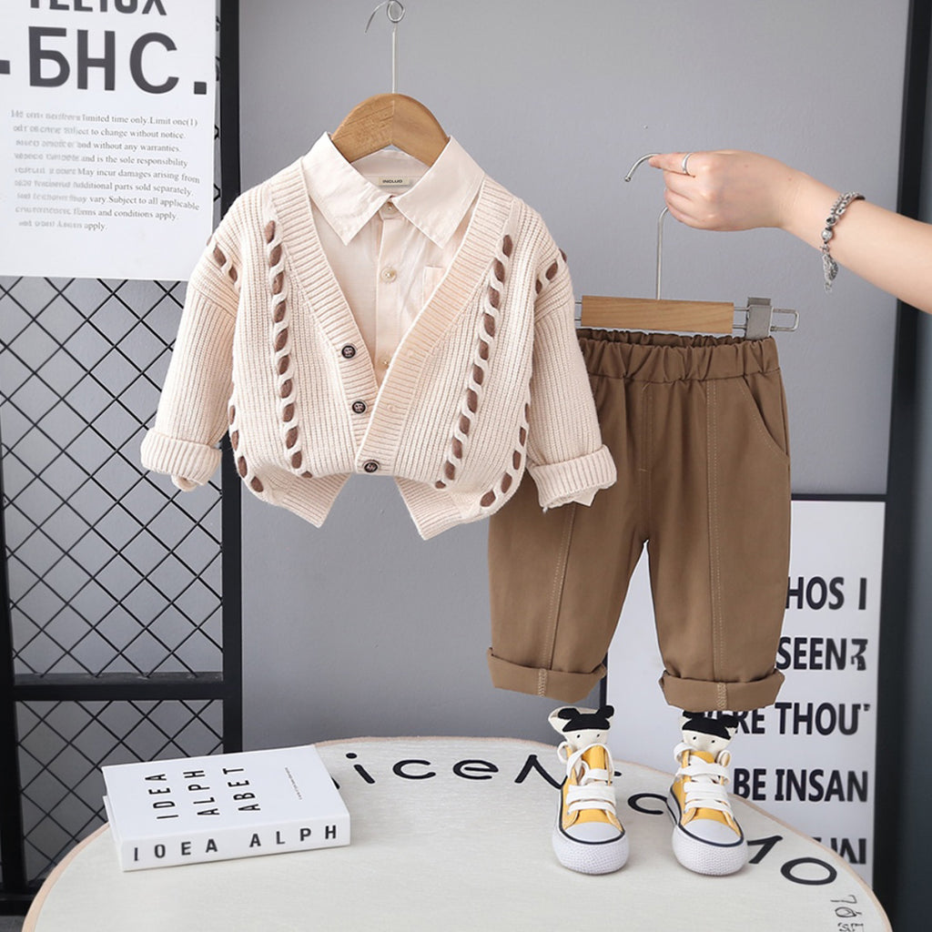 Boys Off White Self-Design Cardigan With Shirt and Pants Set Sets Off White 1-2 Y
