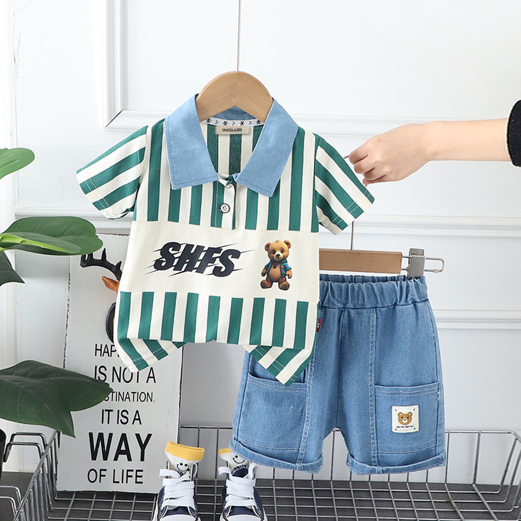 Boys Short Sleeve Graphic Polo T-Shirt With Shorts 2 pc. Sets Green 1-2 Y 