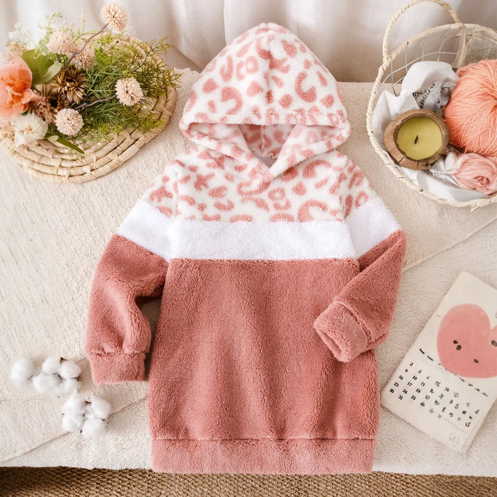 Girls Pink Leopard Print Fleece Hooded Sweatshirt Sweatshirts & Hoodies Pink 2-3 Y