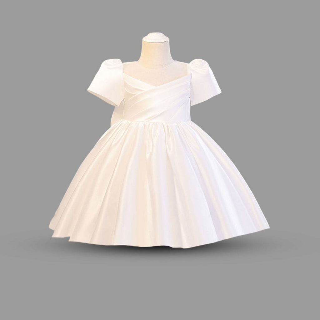 Girls Short Sleeve Balloon Shape Party Dress Party Dresses White 1-2 Y 