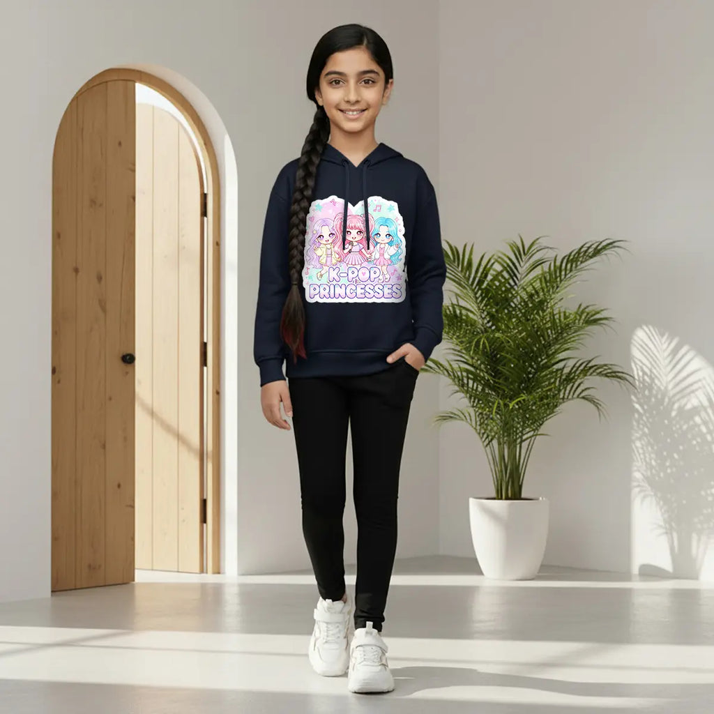 Girls Navy Blue K-Pop Princesses Graphics Hoodie Sweatshirts & Hoodies Navy Blue 1-2 Y