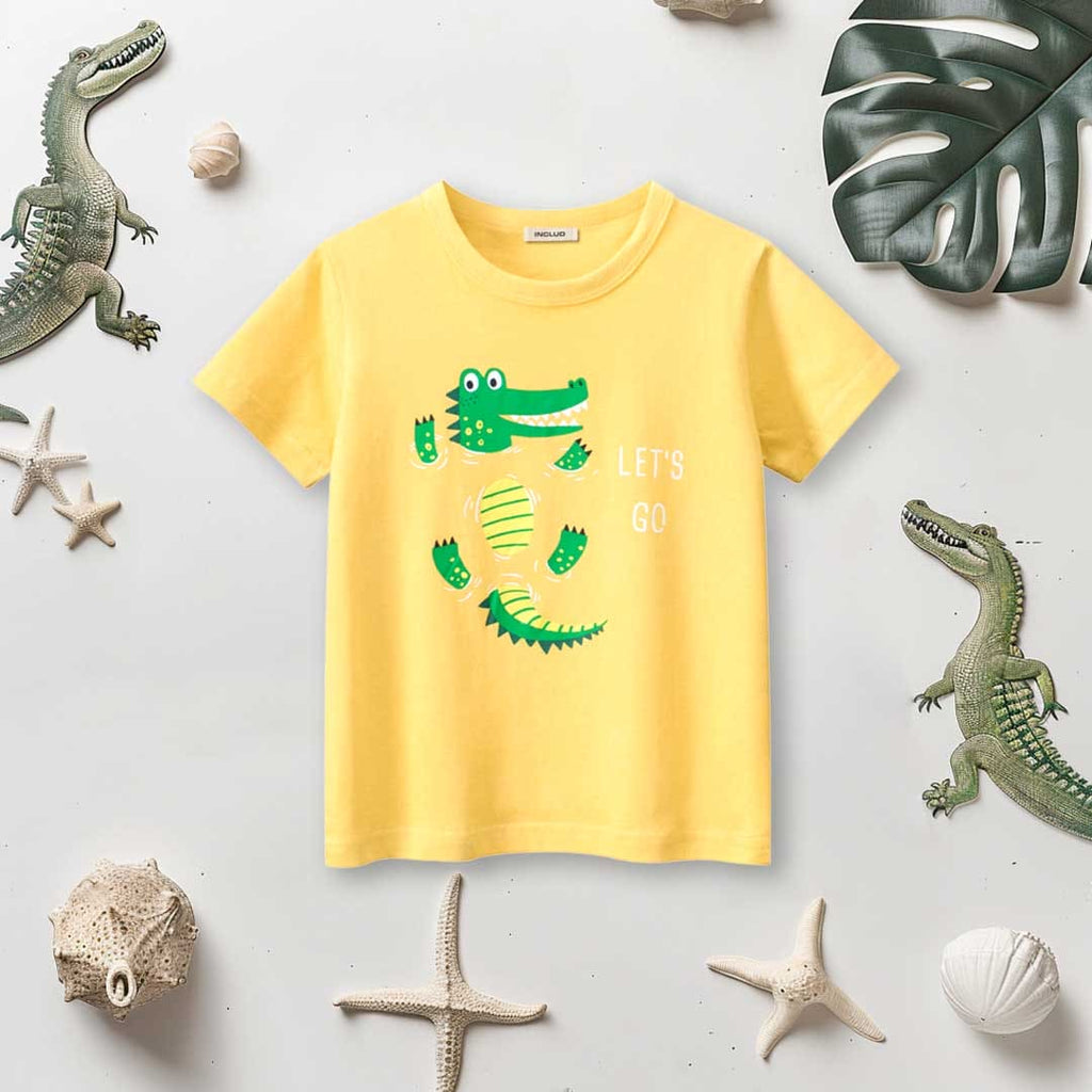 Boys Crocodile Print Short Sleeves T-Shirt Tshirts Yellow 1-2 Y 