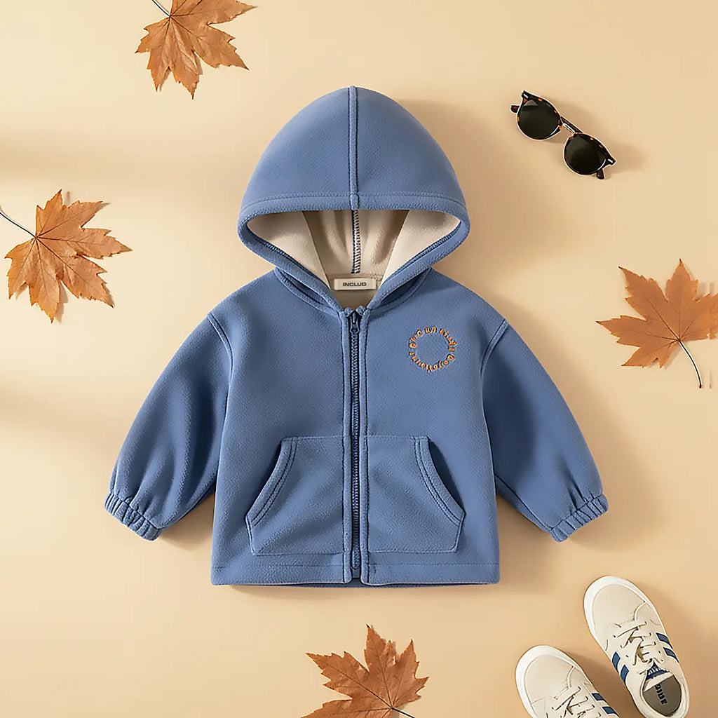 Boys Blue Fleece Zip-up Hoodie With Kangaroo Pocket Sweatshirts & Hoodies Blue 1-2 Y