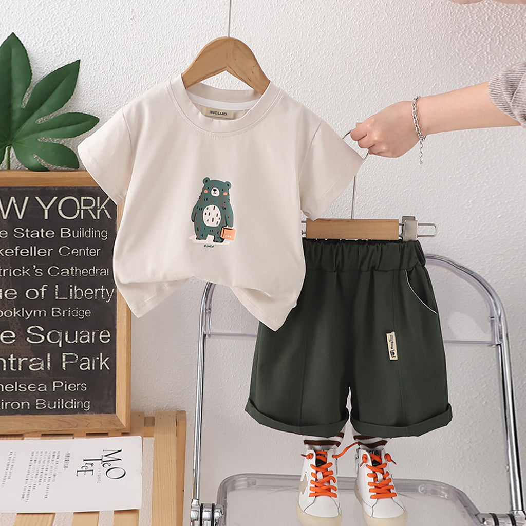 Boys Bear Graphic Short Sleeves T-Shirt With Green Shorts Set 2 pc. Sets Green 1-2 Y