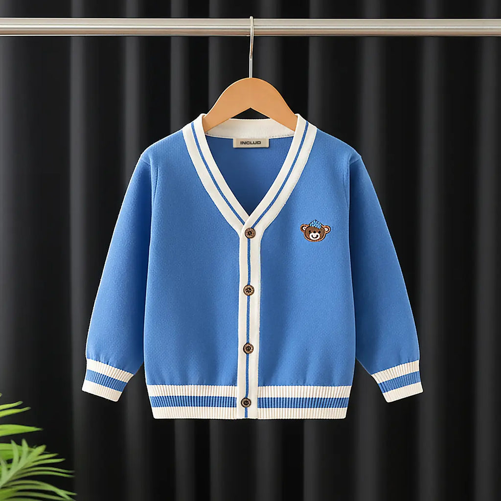 Girls Blue Solid Knitted Cardigan Sweaters & Cardigans Blue 1-2 Y