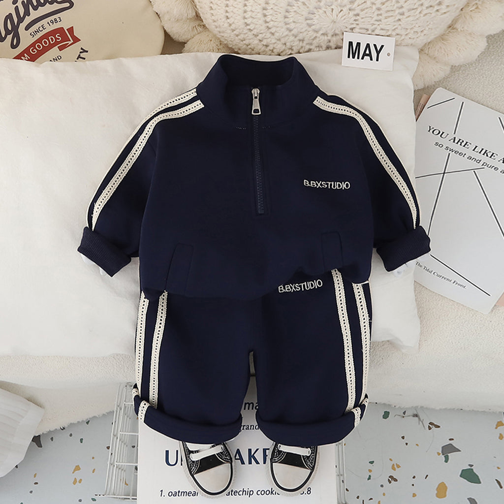 Boys Dark Blue Solid Sweatshirt With Pants Co-ord Set 2 pc. Sets Dark Blue 1-2 Y